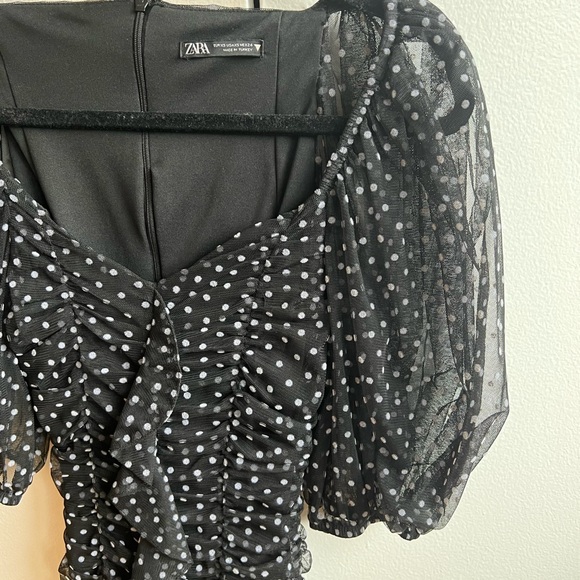 Zara BLACK WITH WHITE POLKA DOTS MINI DRESS - Picture 4 of 5